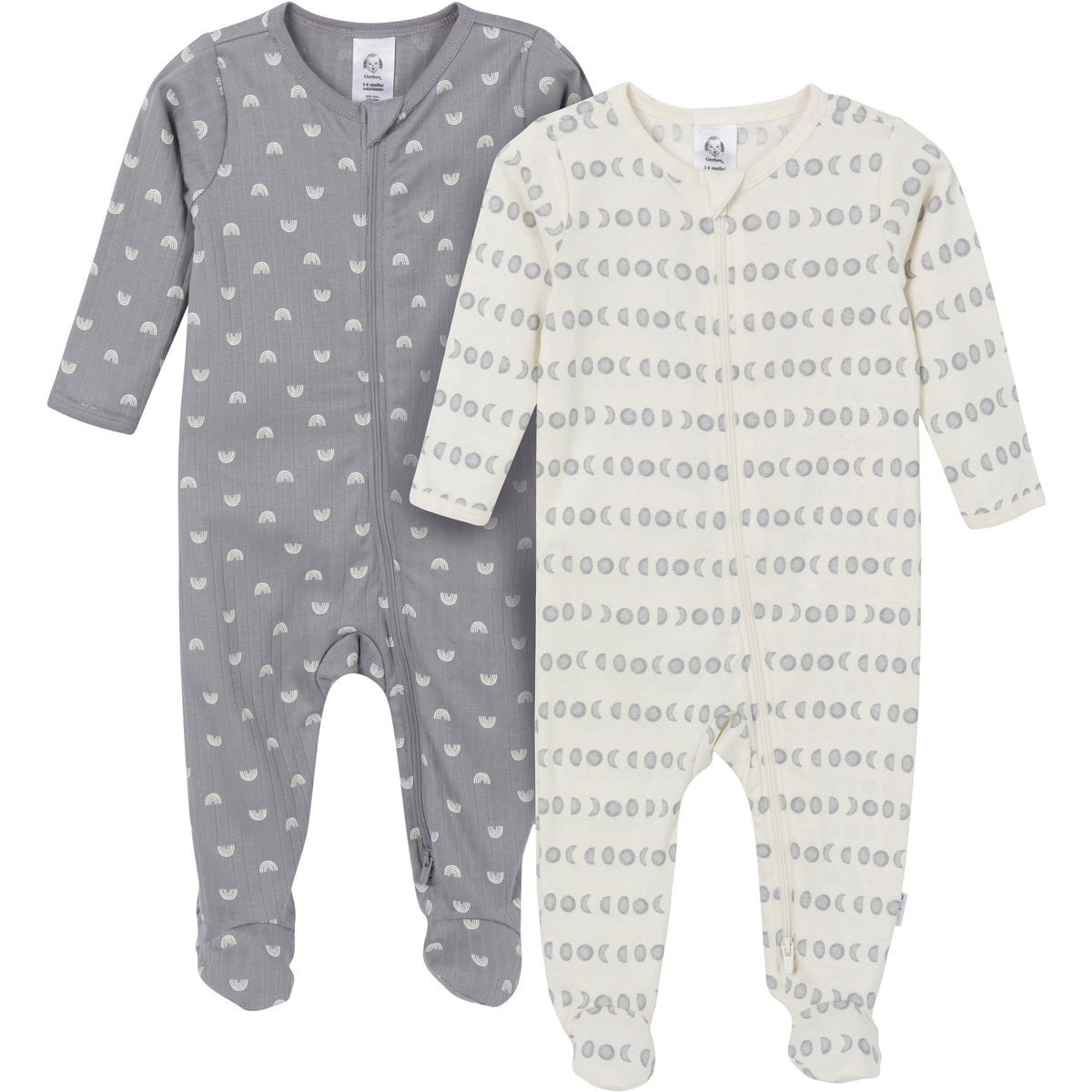 2-Pack Baby Neutral Neutral Grey Moons Sleep 'N Play With Mitten Cuffs
