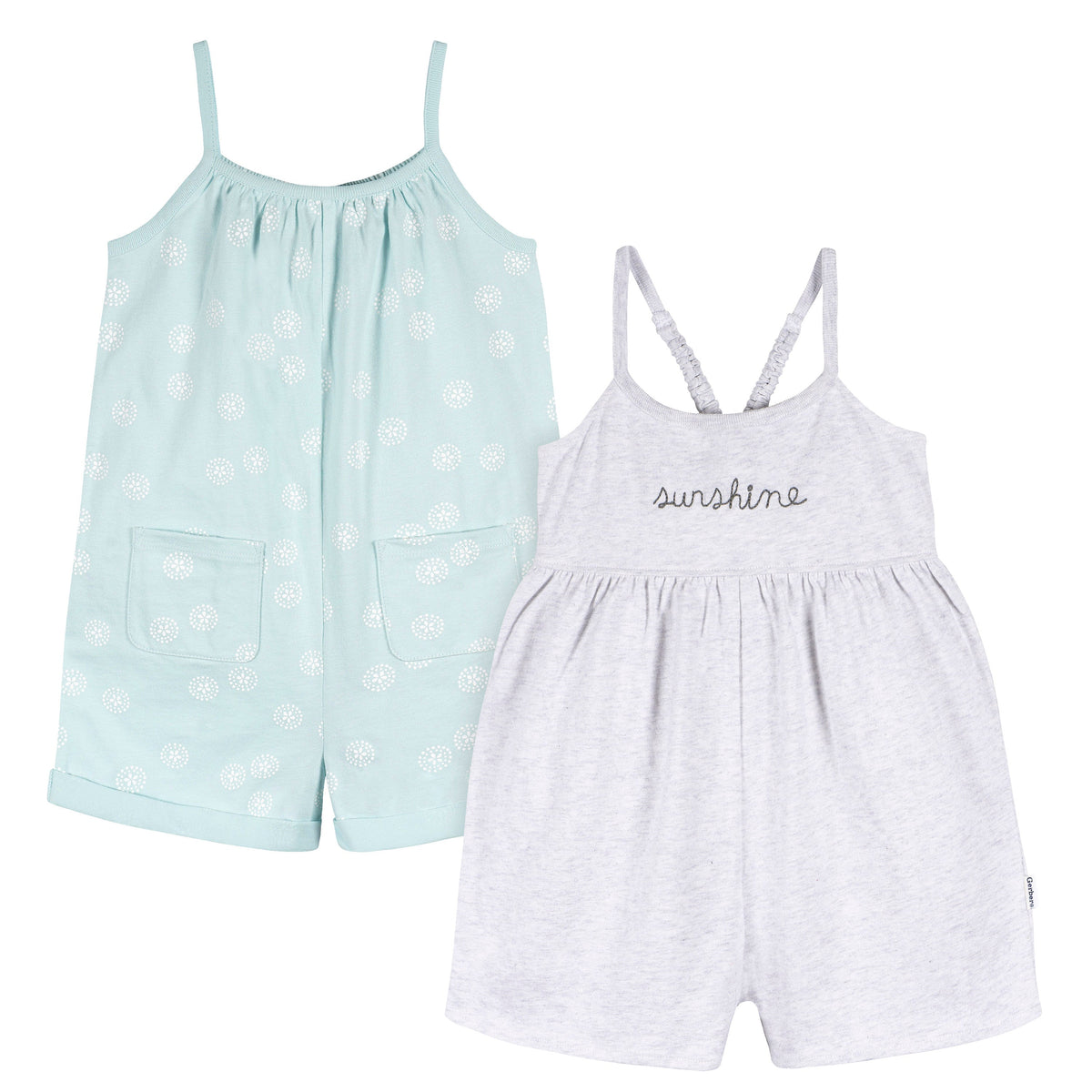 2-Pack Infant and Toddler Girls Light Grey Heather & Sand Dollars Rompers