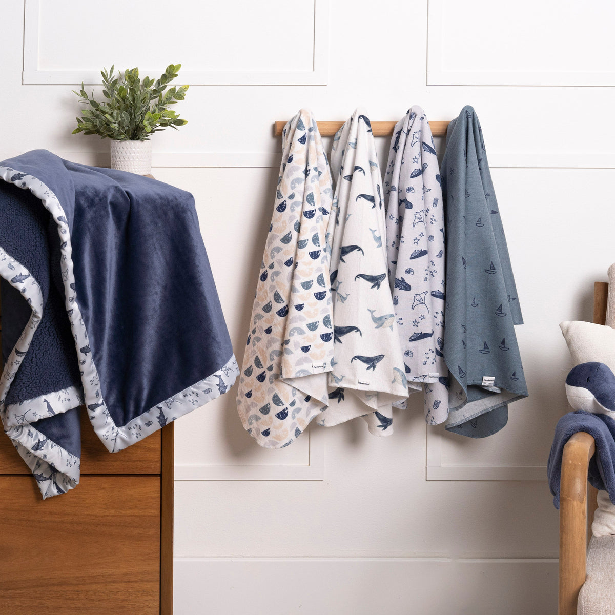 4-Pack Baby Boys Coastal Calm Flannel Blankets, lifestyle photo 1