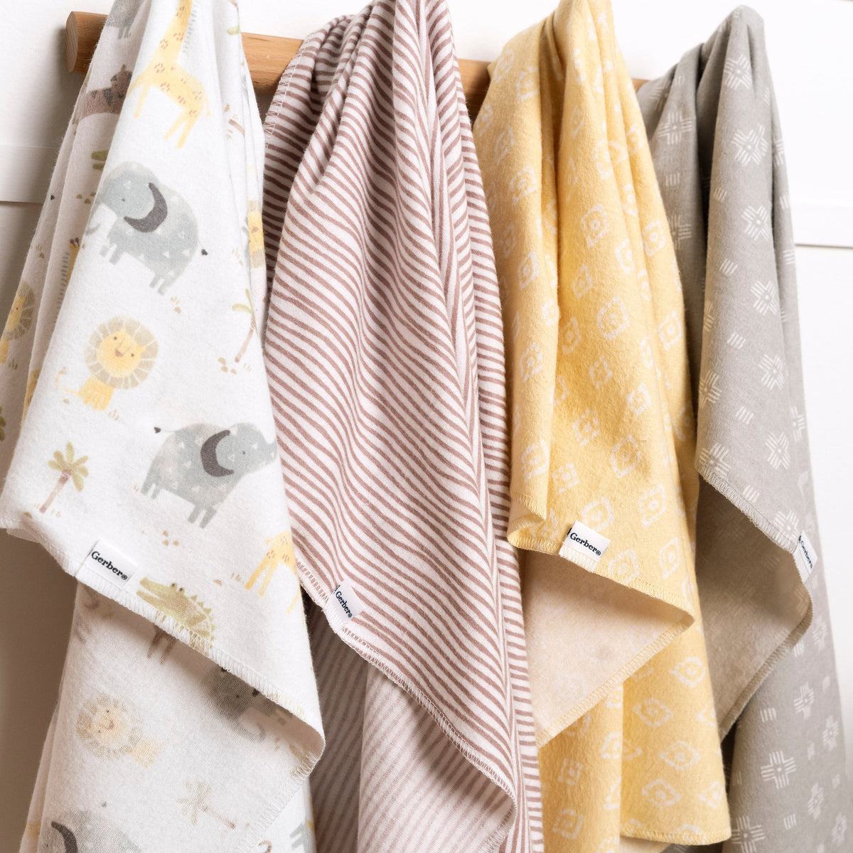 4-Pack Baby Neutral Animals & Geos Neutral Flannel Blankets, lifestyle photo 1, view 2