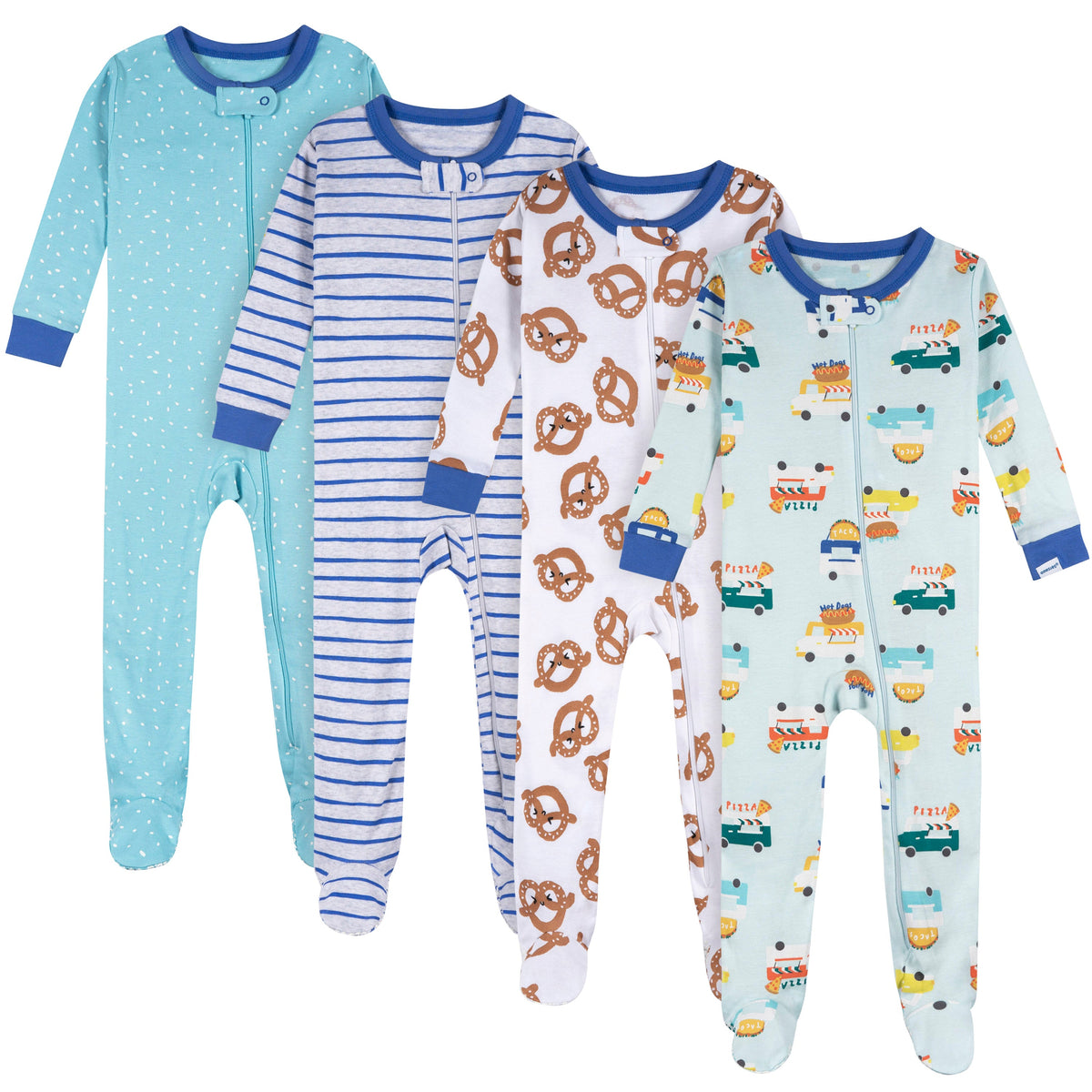 4-Pack Baby Boys Snack Truck Footed Pajamas