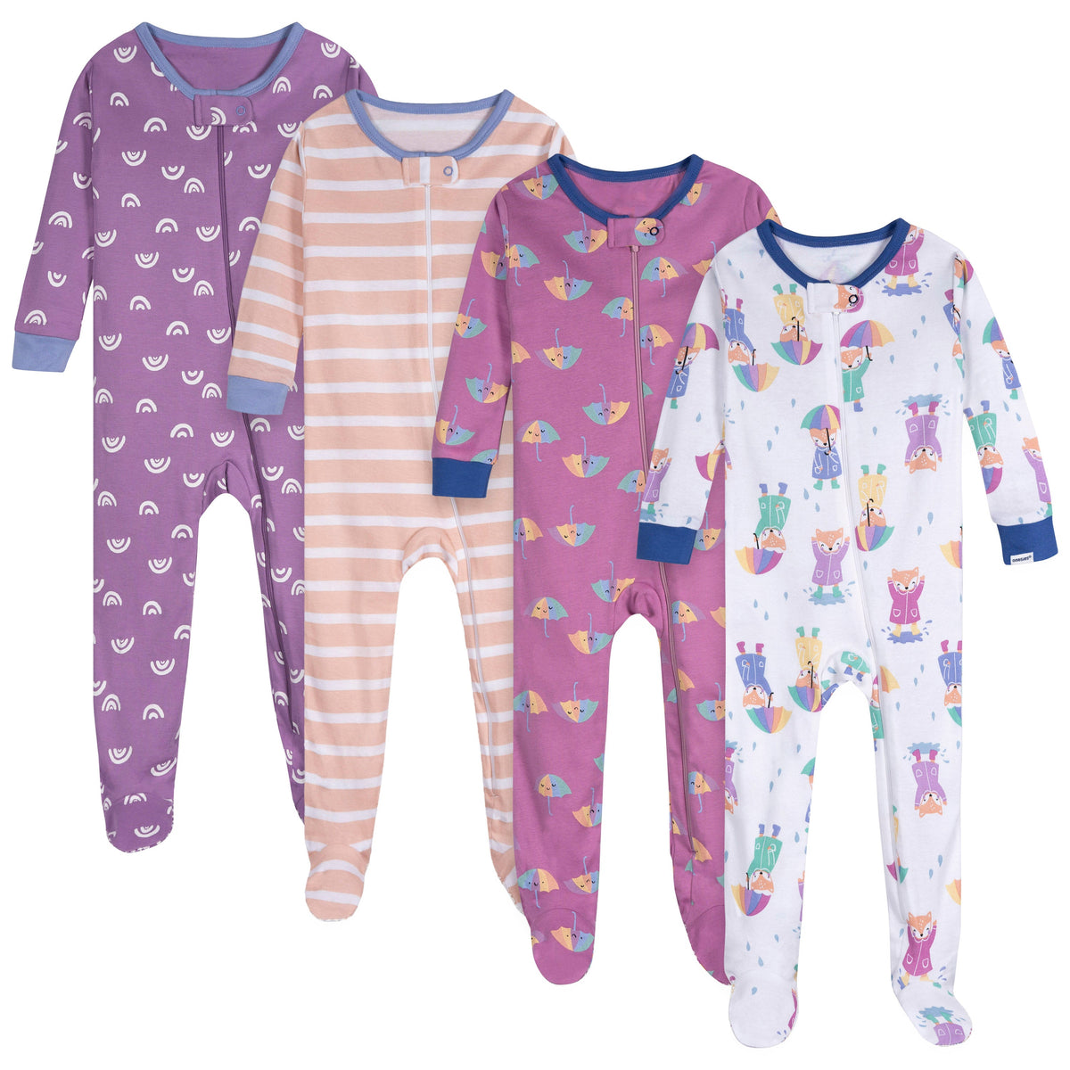 4-Pack Baby Girls Rainy Day Footed Pajamas
