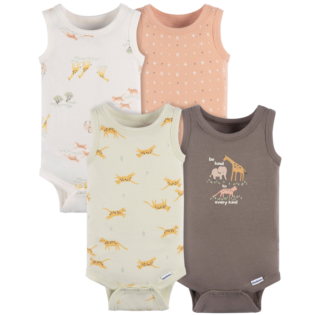 4-Pack Baby Neutral Ivory Safari Sleeveless Onesies Bodysuits