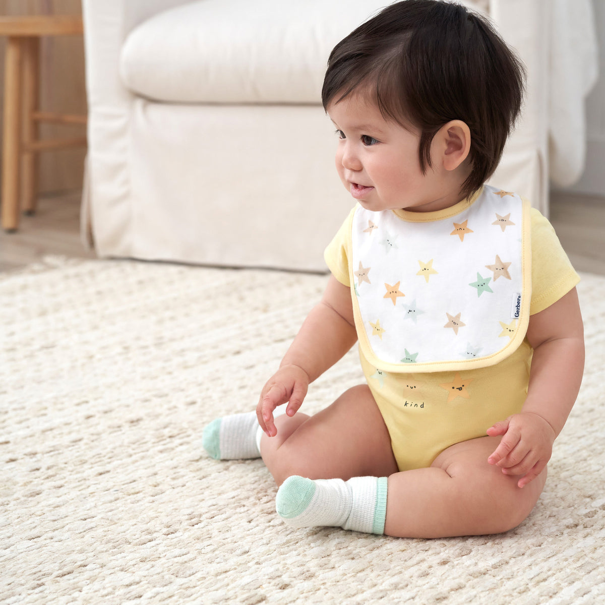 2-Pack Baby Neutral Starry Smiles Dribbler Bib, lifestyle photo 1