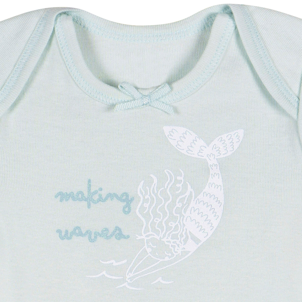 3-Pack Baby Girls She Sells Sea Shells Short Sleeve Onesies Bodysuits, close-up detail 1