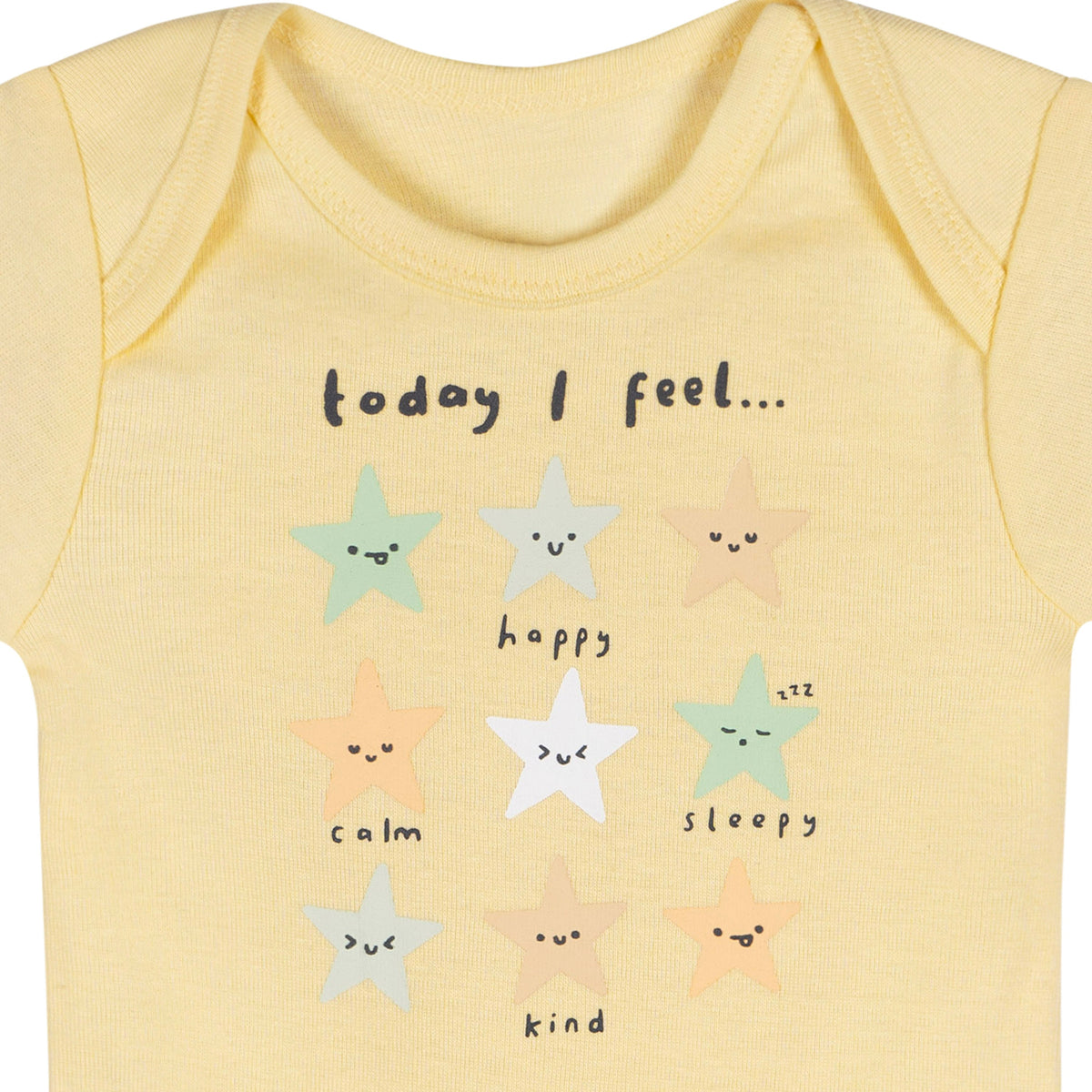 3-Pack Baby Neutral Starry Smiles Short Sleeve Onesies Bodysuits, close-up detail 1
