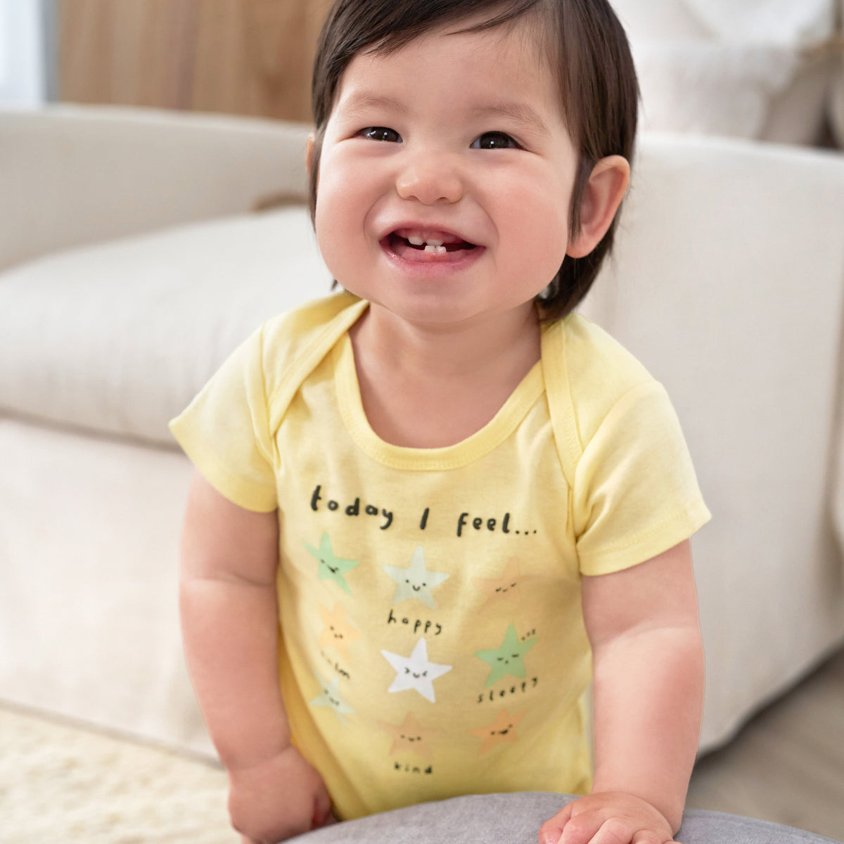 3-Pack Baby Neutral Starry Smiles Short Sleeve Onesies Bodysuits, lifestyle photo 2