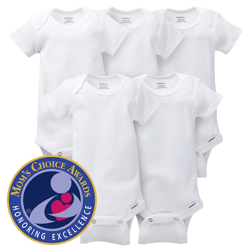 5-Pack White Short Sleeve Onesies Bodysuits, view 5