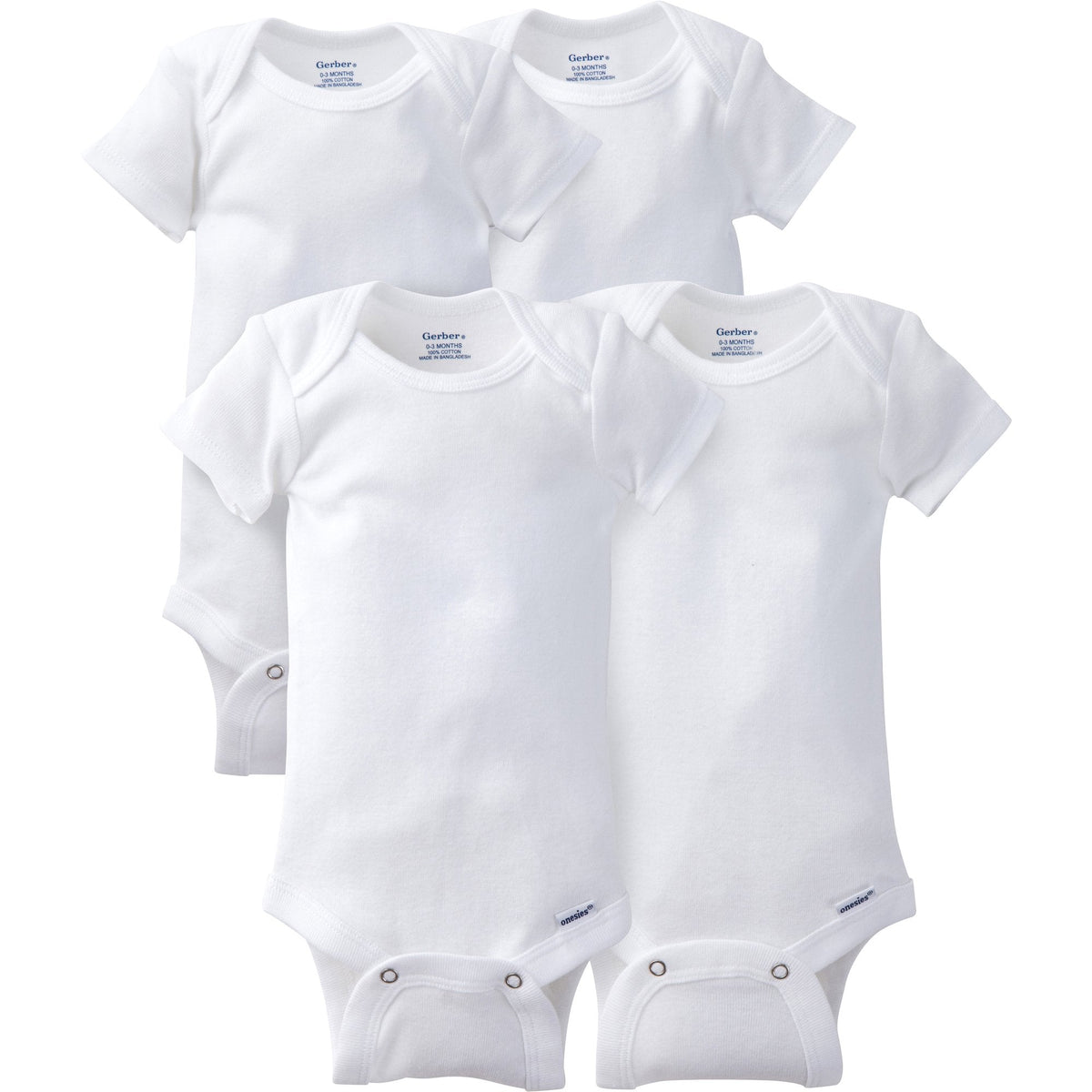 4-Pack White Onesies Brand Short Sleeve Bodysuits