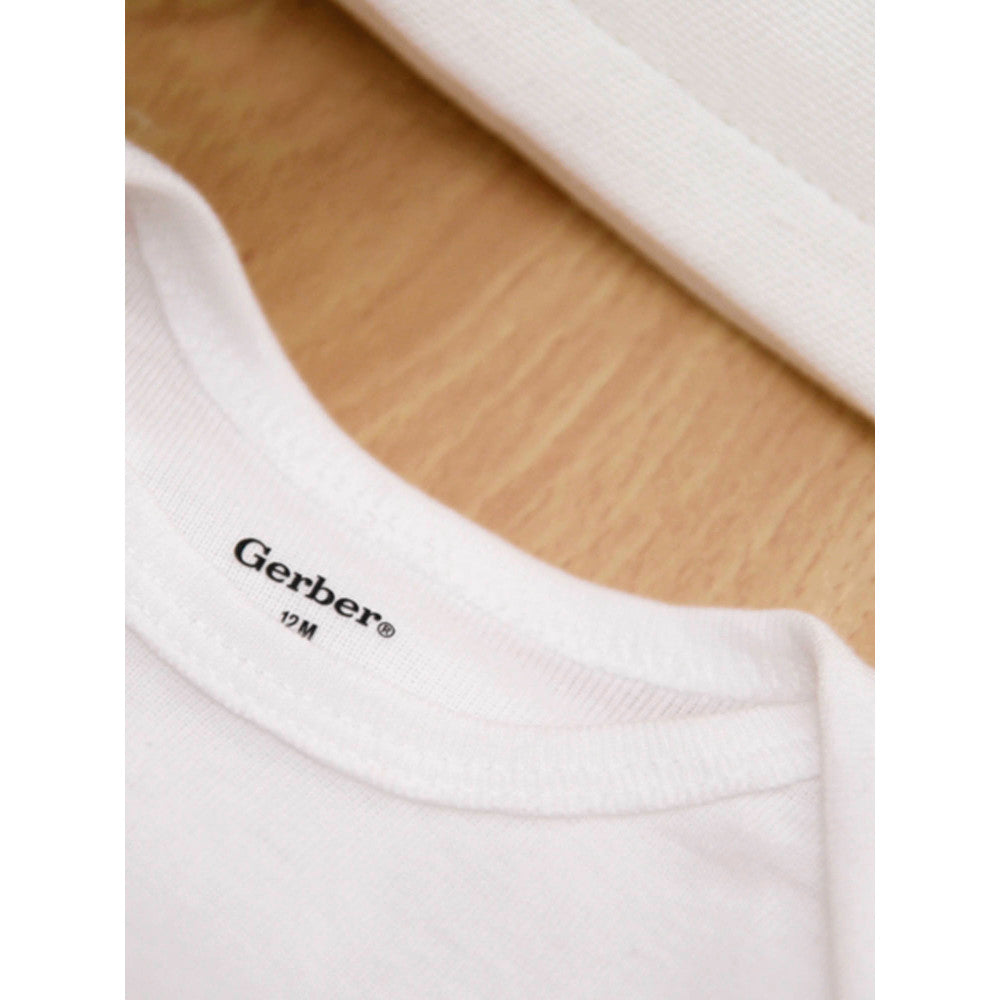 4-Pack Baby Neutral White Short Sleeve Onesies Bodysuits, close-up detail 1