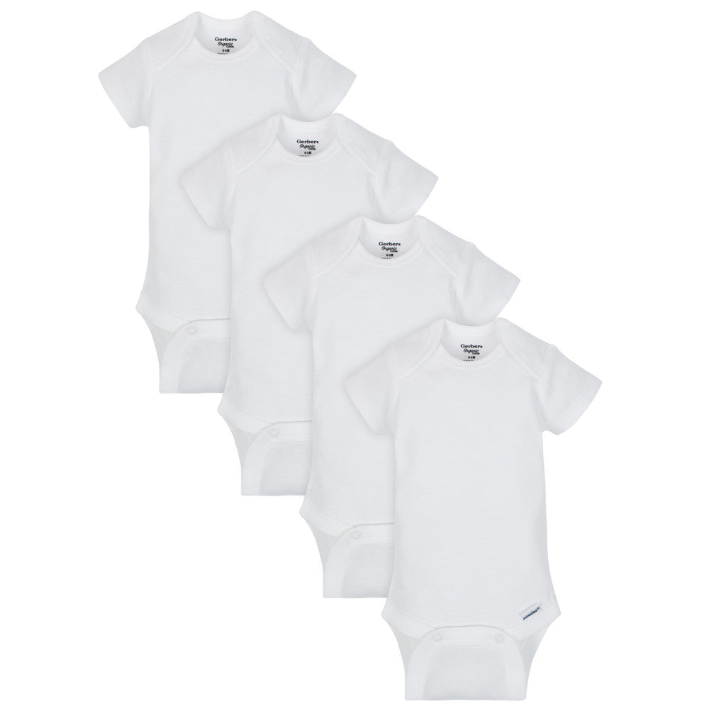 4-Pack Baby Neutral White Short Sleeve Onesies Bodysuits