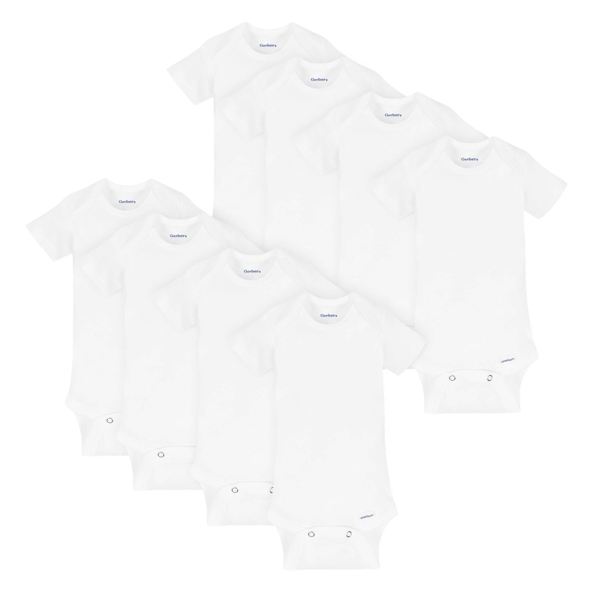 8-Pack White Short Sleeve Onesies Bodysuits