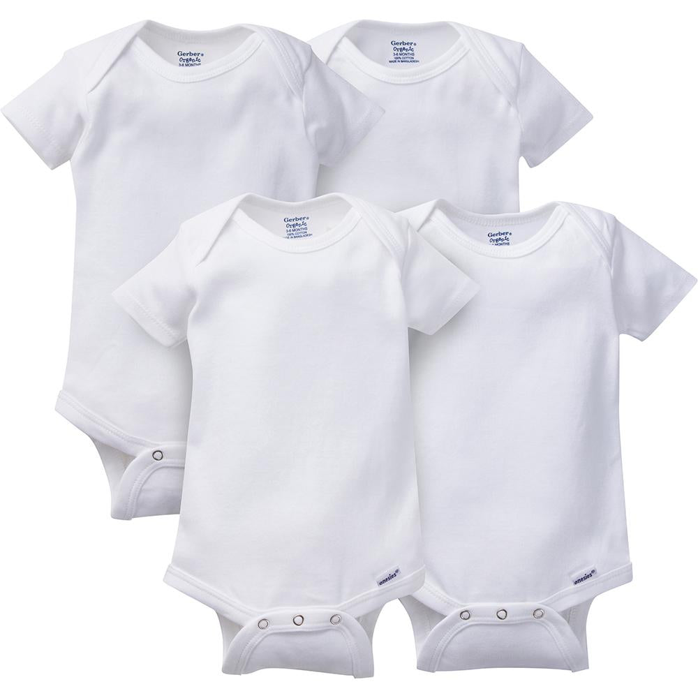 4-Pack Baby White Organic Short Sleeve Onesies Bodysuits