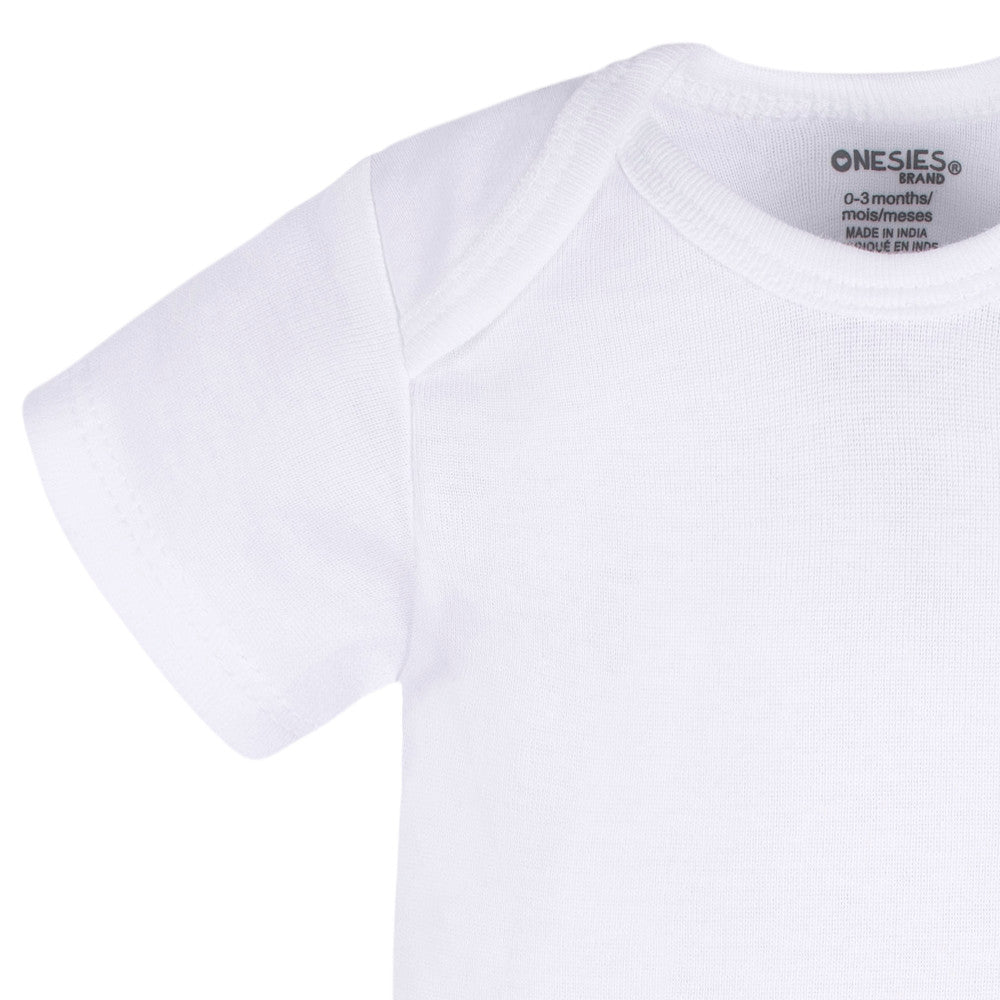 CASE of 36: 2-Pack Baby Neutral White Short Sleeve Onesies Bodysuits, close-up detail 1