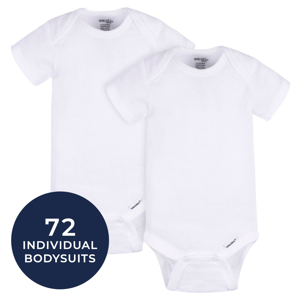 CASE of 36: 2-Pack Baby Neutral White Short Sleeve Onesies Bodysuits, view 1