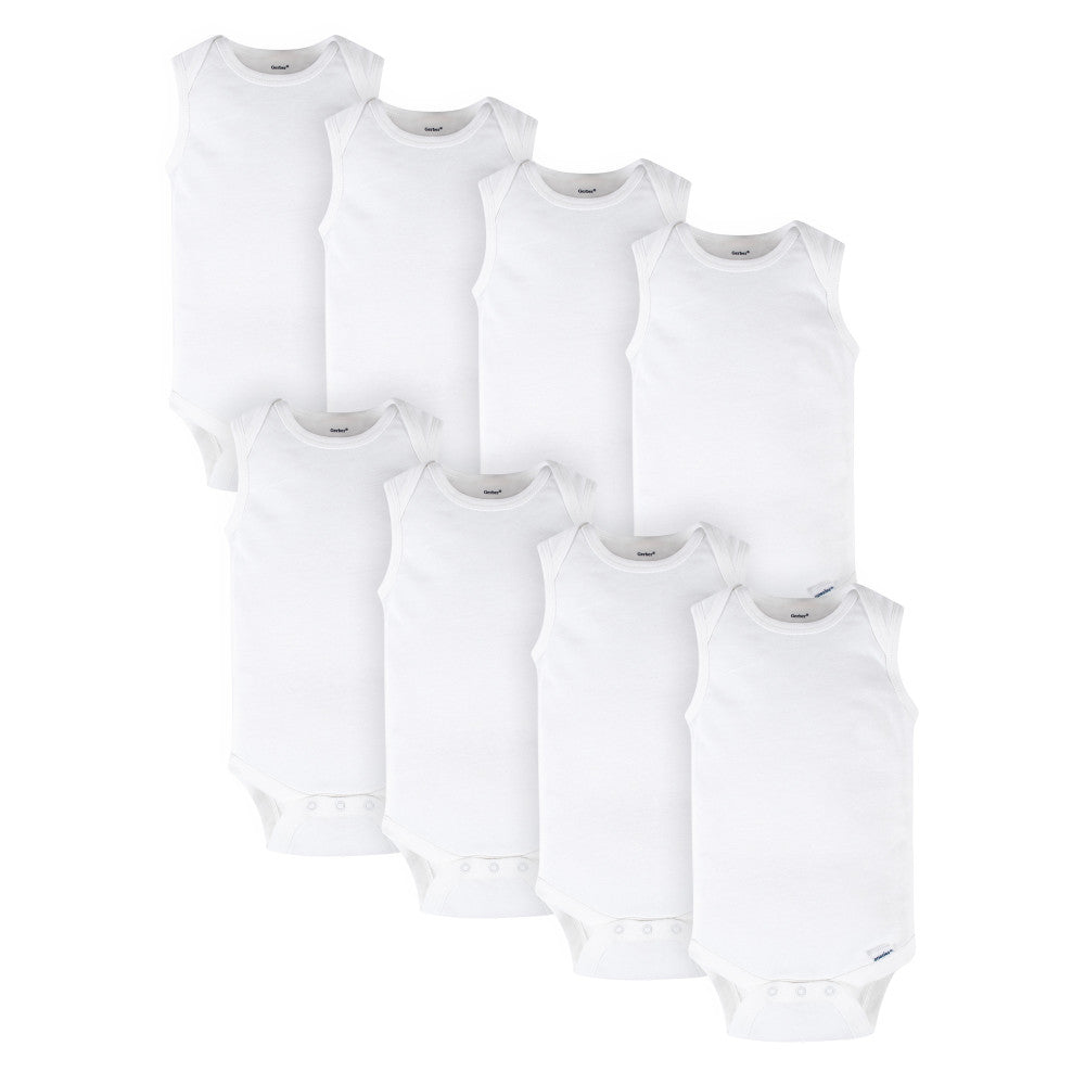 8-Pack Baby Neutral White Sleeveless Onesies Brand Bodysuits