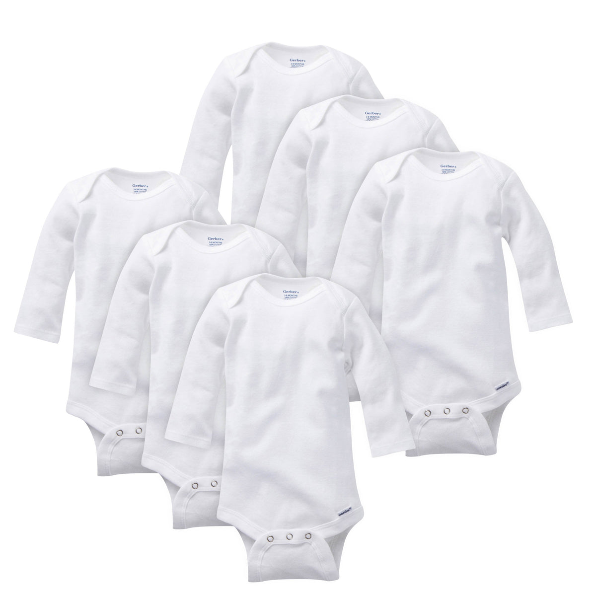 6-Pack White Long-Sleeve Onesies Bodysuits