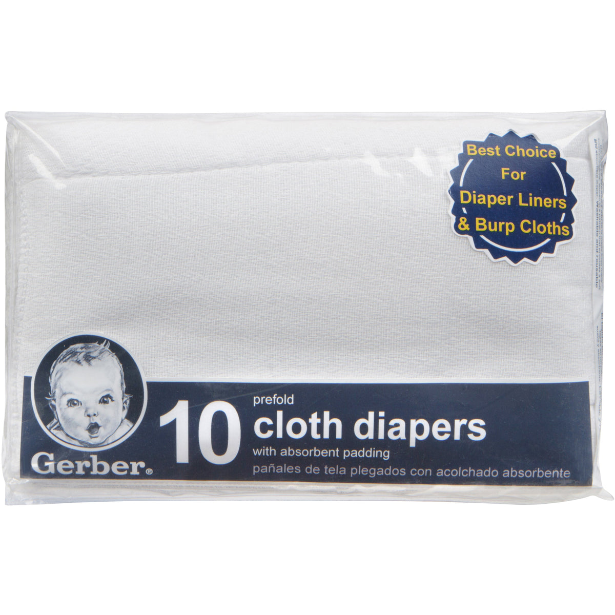 10-pack Prefold Birdseye Cloth Diaper with Absorbent Pad, view 2