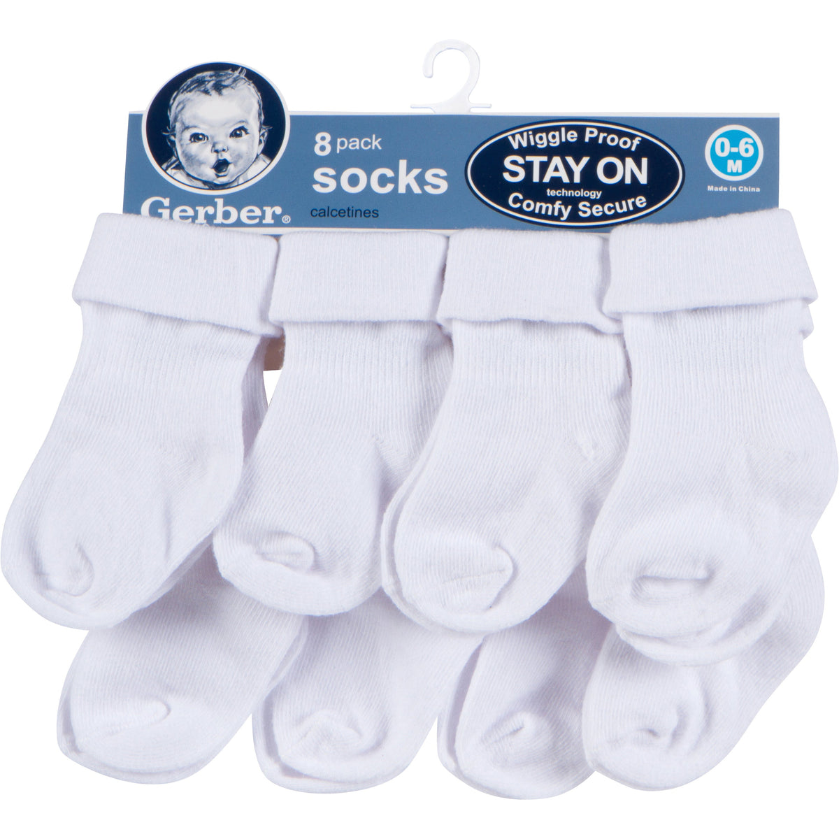 Baby 8-Pair Jersey Ankle Sock, Solid White, view 2