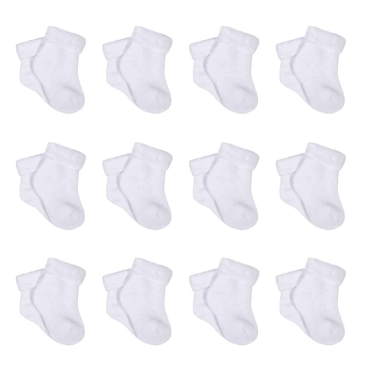 12-Pack White Organic Terry Wiggle-Proof Socks With Stay-On Technology