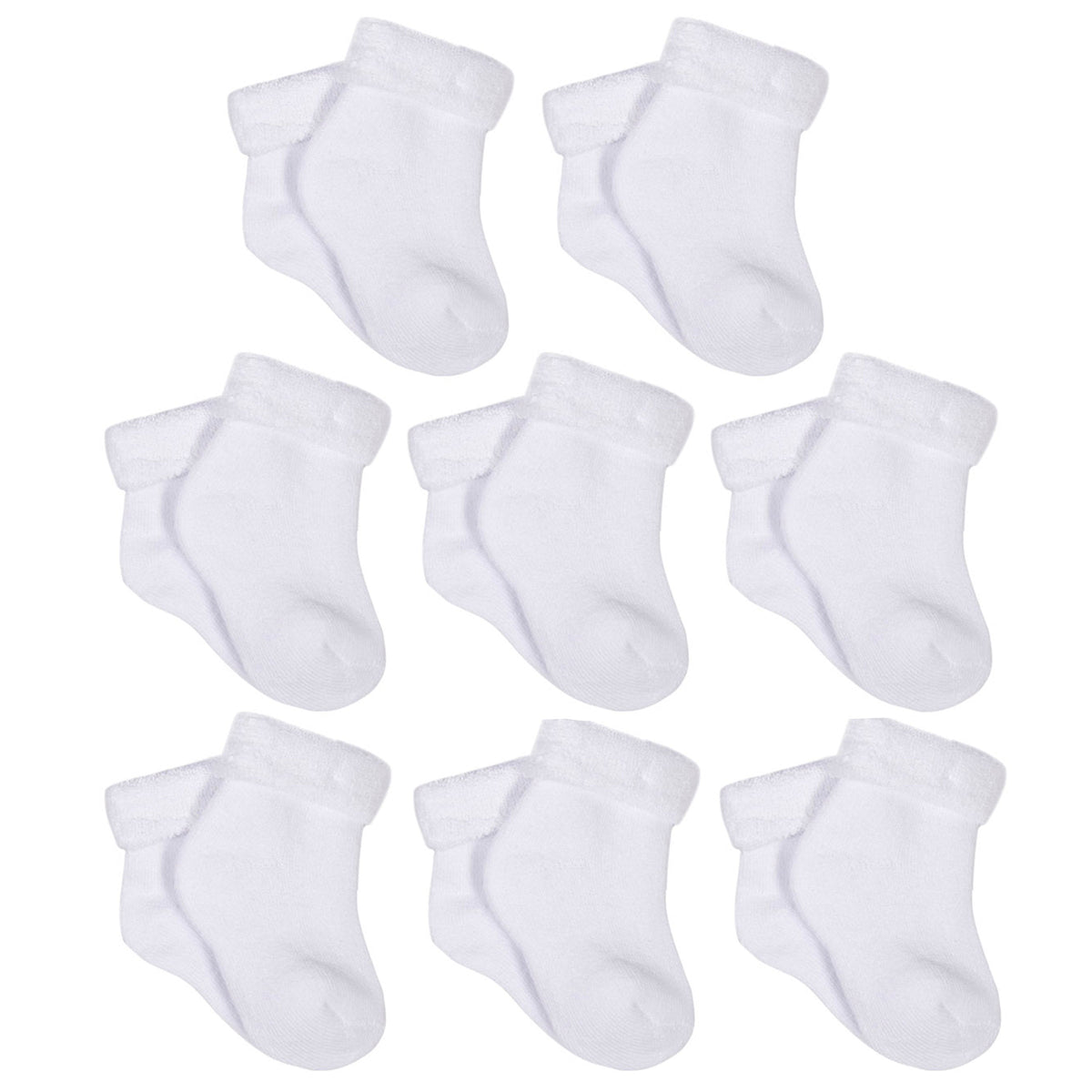 8-Pair White Organic Wiggle-Proof Socks