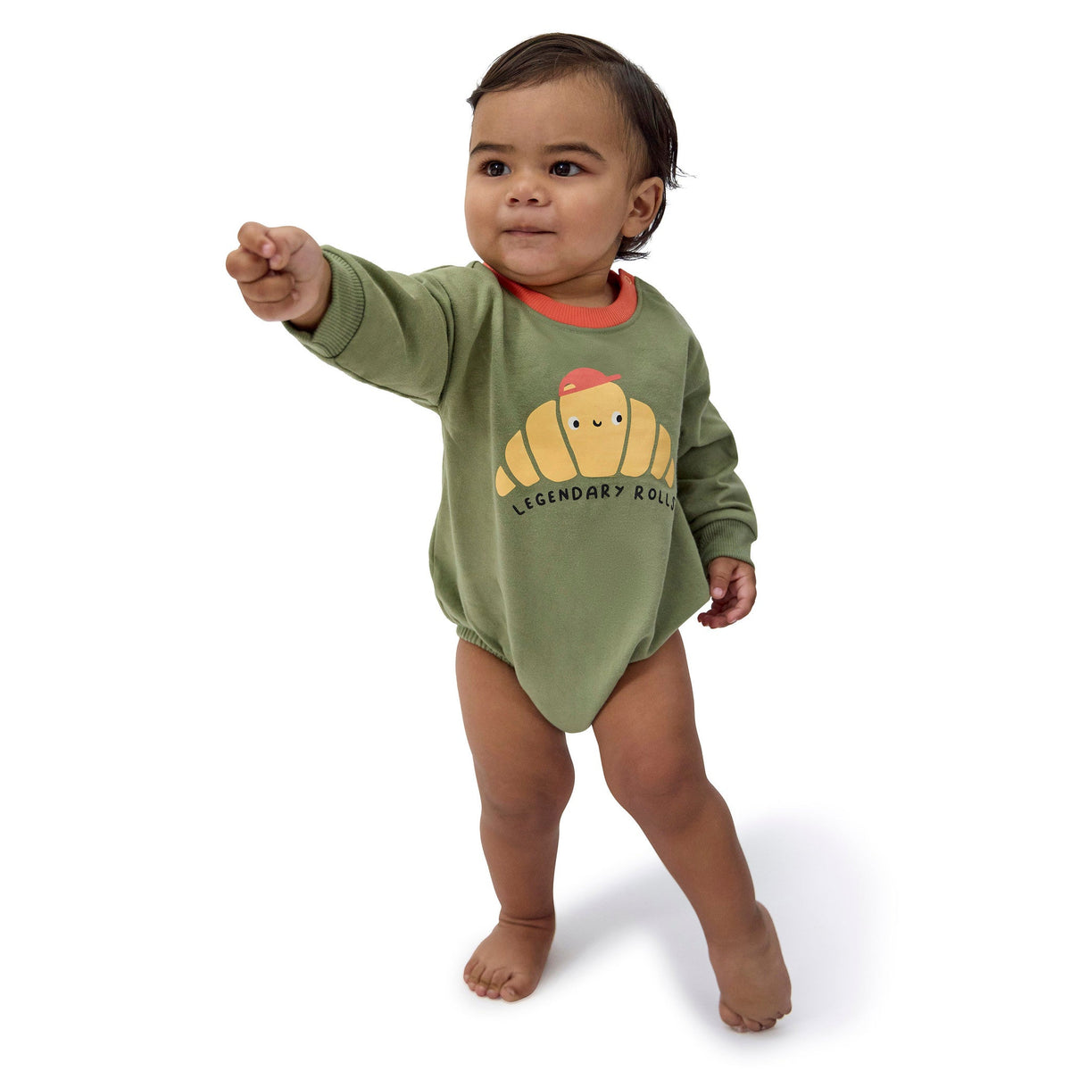 Baby Boys Rolls Sweatshirt Bubble Romper, view 6