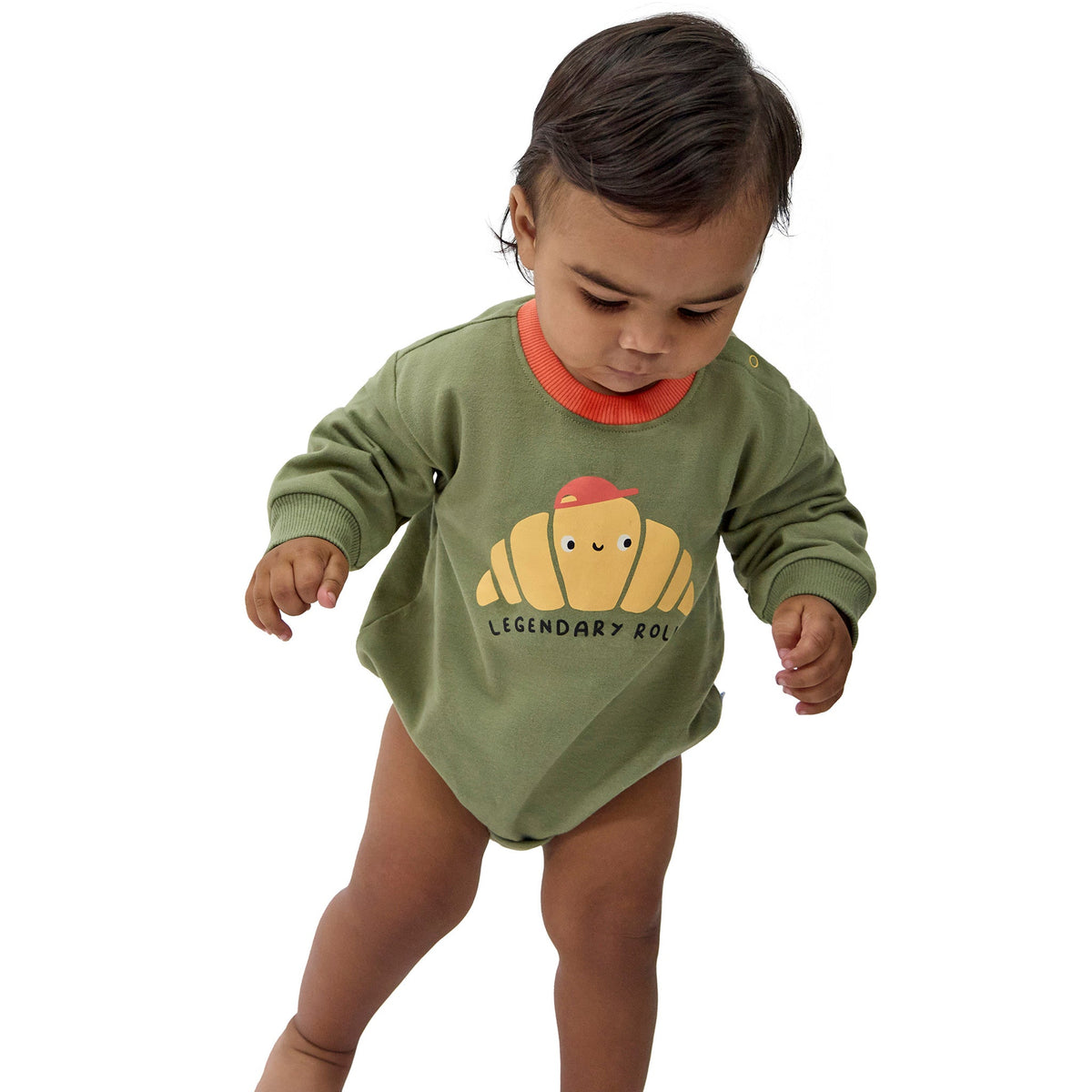 Baby Boys Rolls Sweatshirt Bubble Romper, view 2