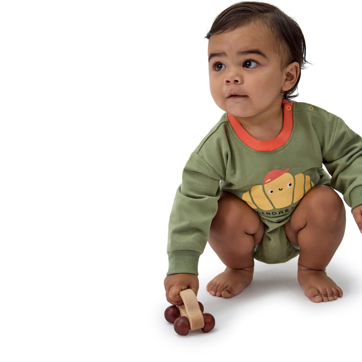 Baby Boys Rolls Sweatshirt Bubble Romper, view 3