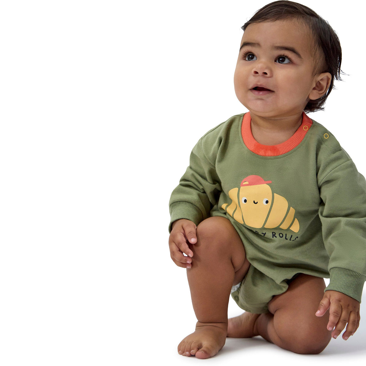 Baby Boys Rolls Sweatshirt Bubble Romper, view 4