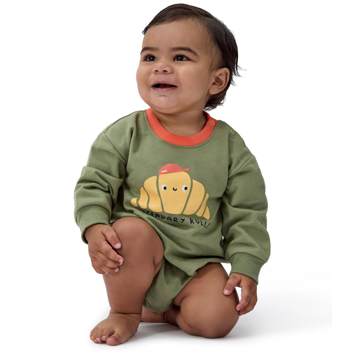 Baby Boys Rolls Sweatshirt Bubble Romper, view 5