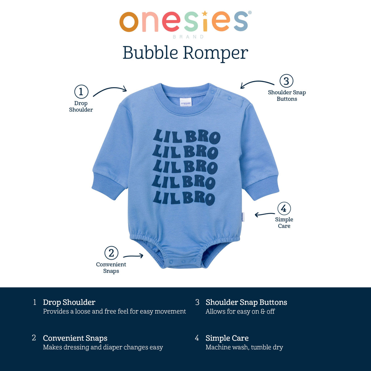 Baby Boys Lil Bro Sweatshirt Bubble Romper, view 10