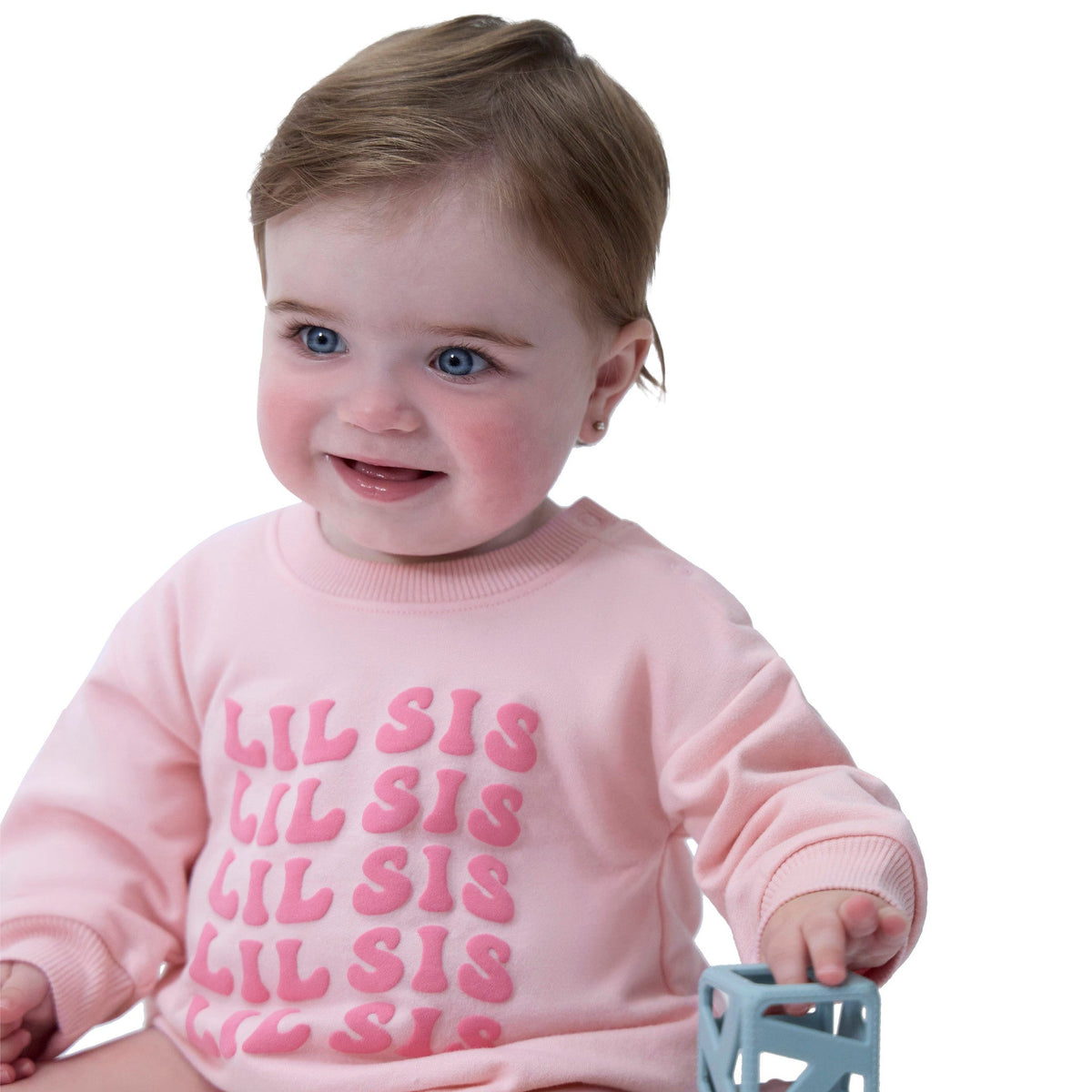 Baby Girls Lil Sis Sweatshirt Bubble Romper, view 6