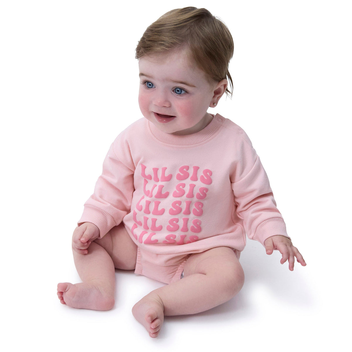 Baby Girls Lil Sis Sweatshirt Bubble Romper, view 4