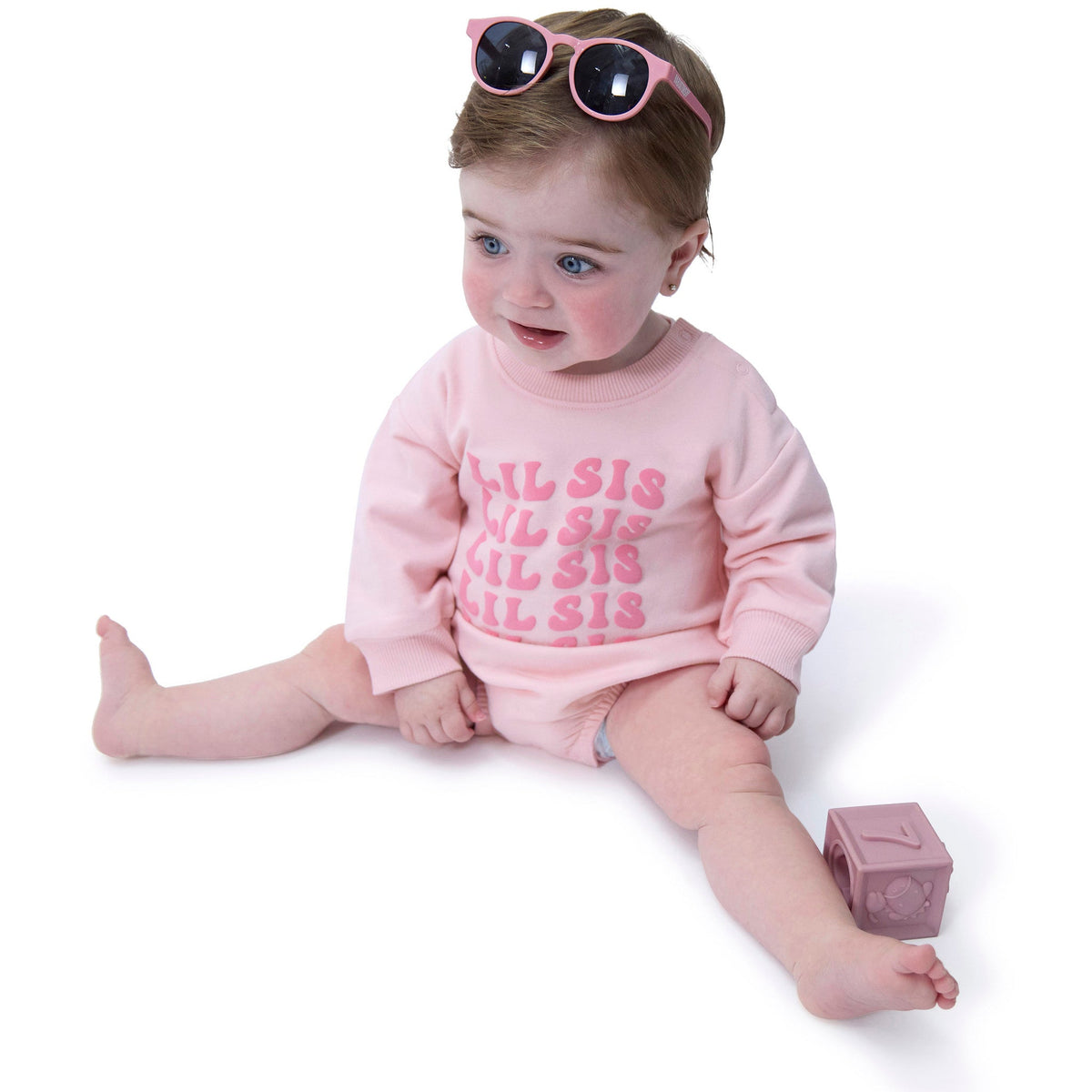 Baby Girls Lil Sis Sweatshirt Bubble Romper, view 5