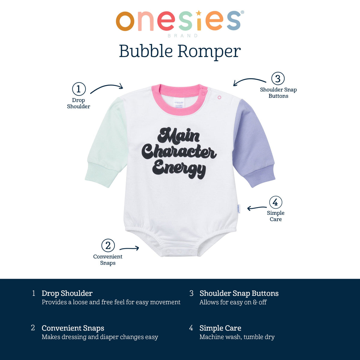 Baby Girls Main Character Sweatshirt Bubble Romper, view 6