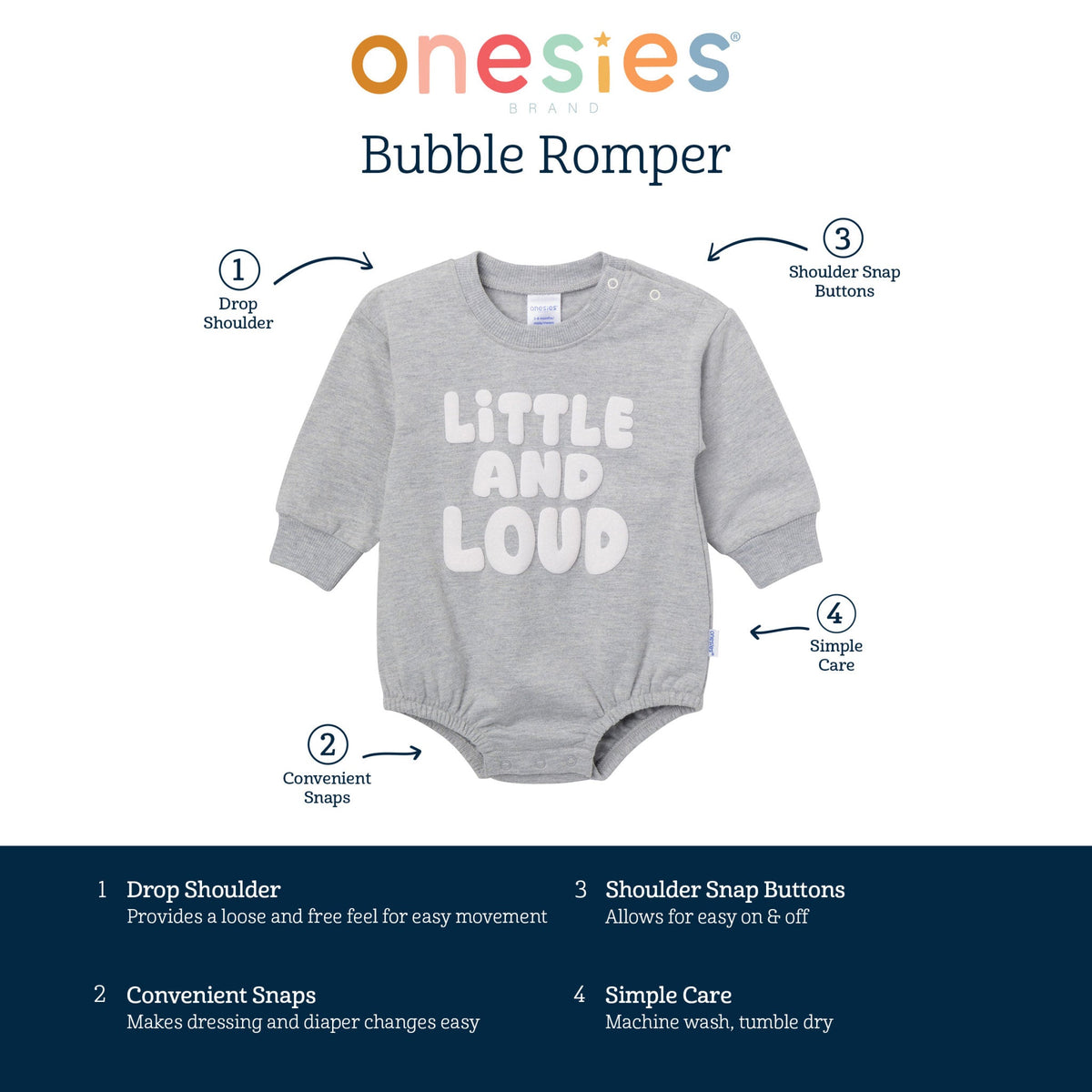 Baby Neutral Little and Loud Sweatshirt Bubble Romper, view 5