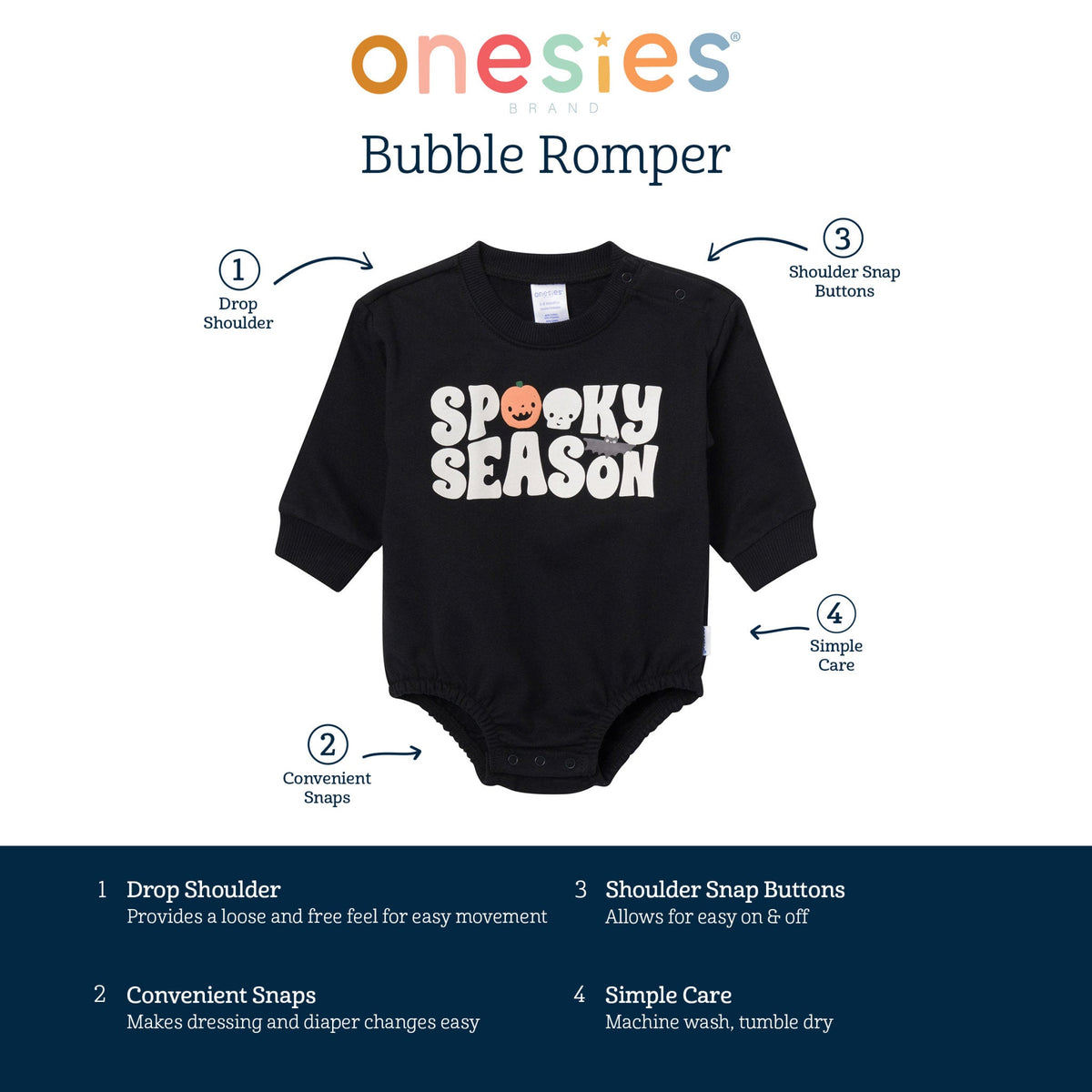 Baby Neutral Spooky Season Sweatshirt Bubble Romper, view 10