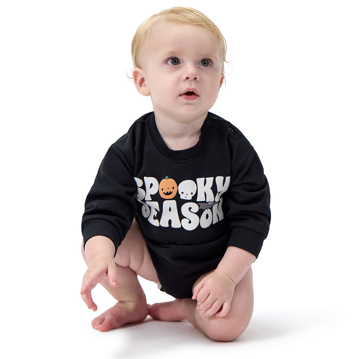 Baby Neutral Spooky Season Sweatshirt Bubble Romper, view 2