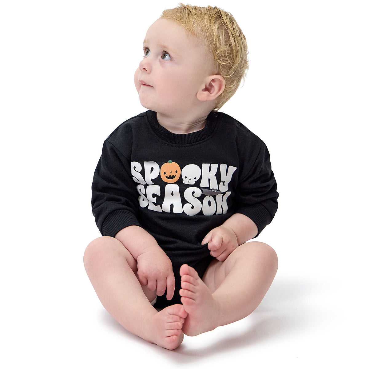 Baby Neutral Spooky Season Sweatshirt Bubble Romper, view 4