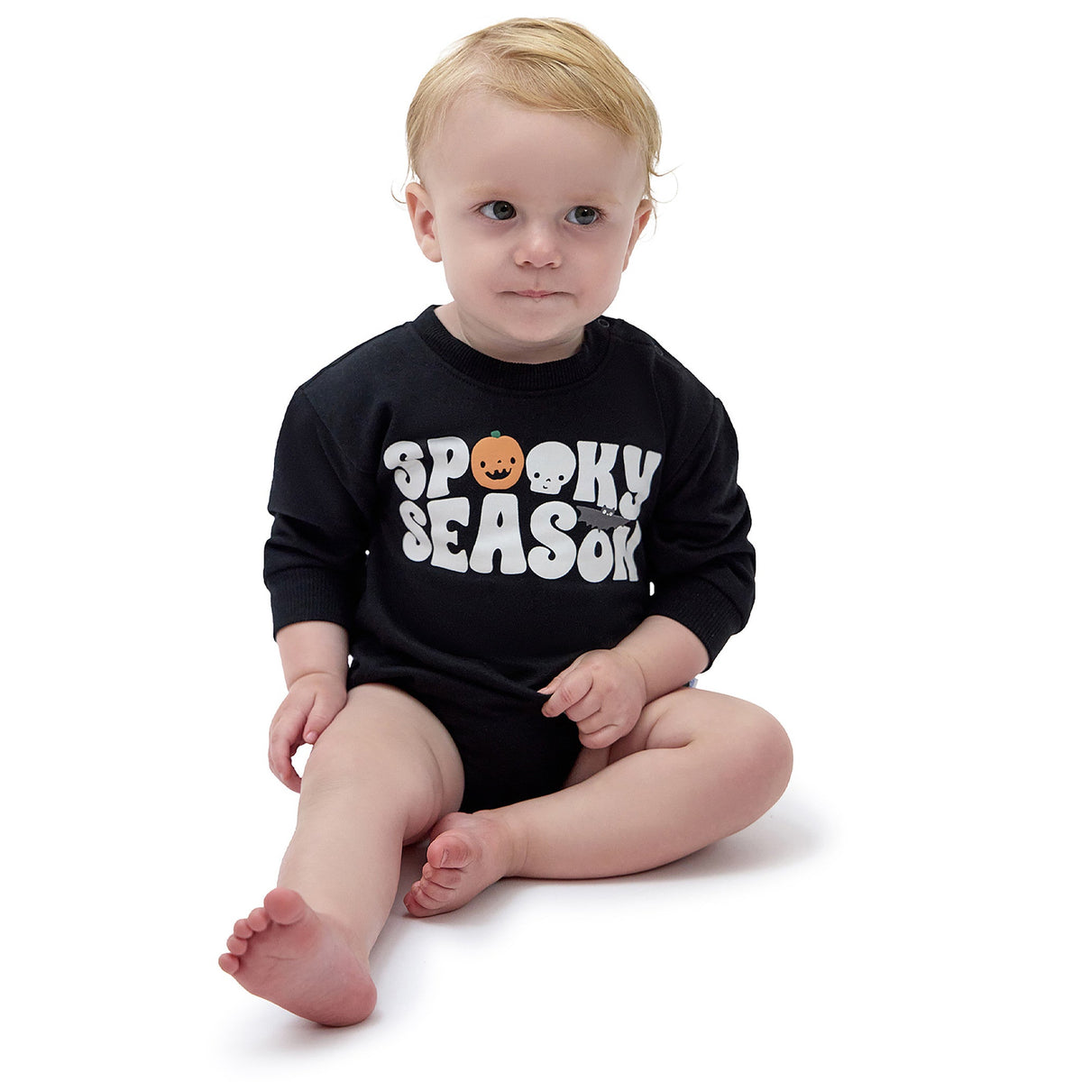 Baby Neutral Spooky Season Sweatshirt Bubble Romper, view 5