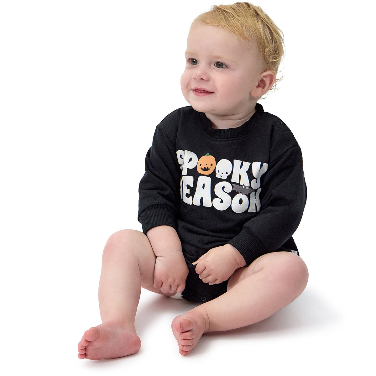Baby Neutral Spooky Season Sweatshirt Bubble Romper, view 6