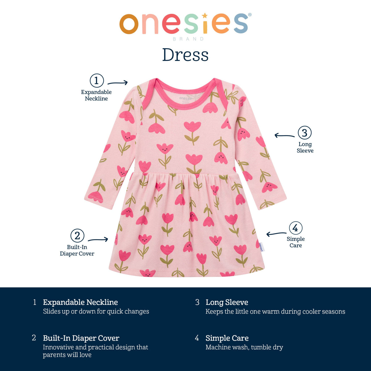 Baby Girls Tulips Lap Shoulder Dress, view 6