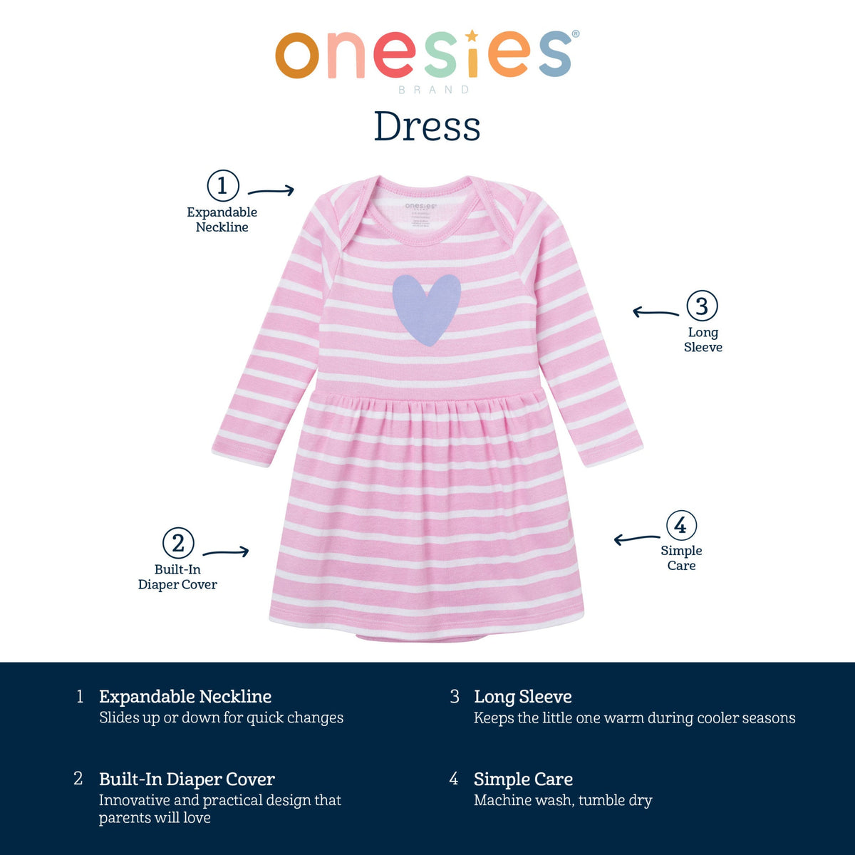 Baby Girls Heart Lap Shoulder Dress, view 6