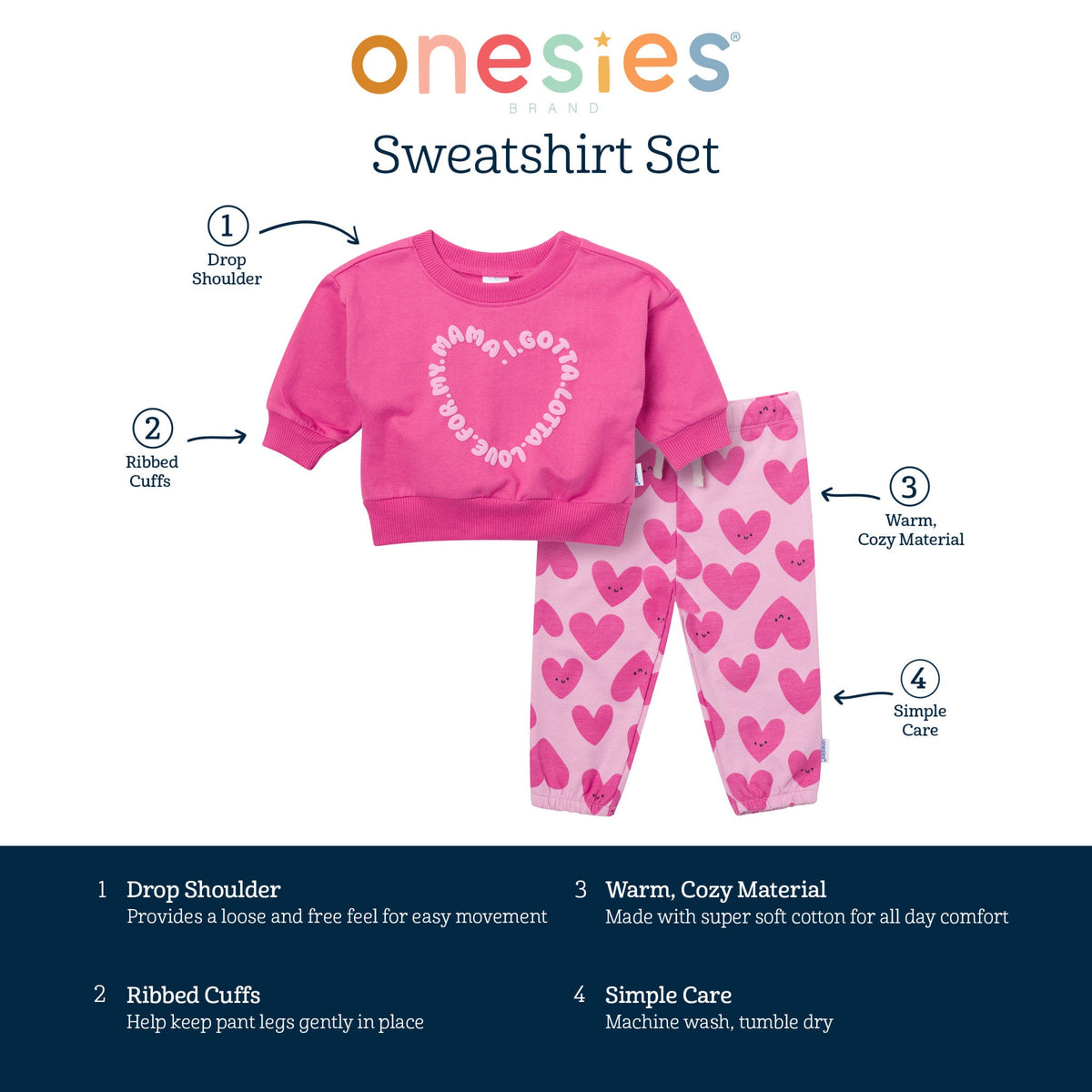 2-Piece Baby Girls Love Mama Sweatshirt Set, view 15
