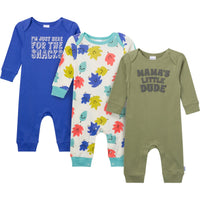 3-Pack Baby Boys Little Dude Lap Shoulder Footless Pajamas
