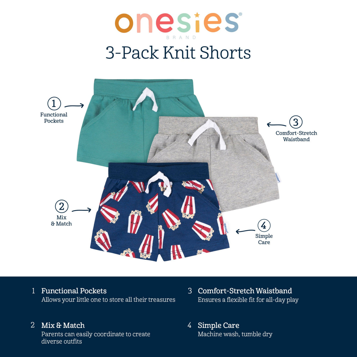 3-Pack Baby Boys Popcorn Knit Shorts, view 7