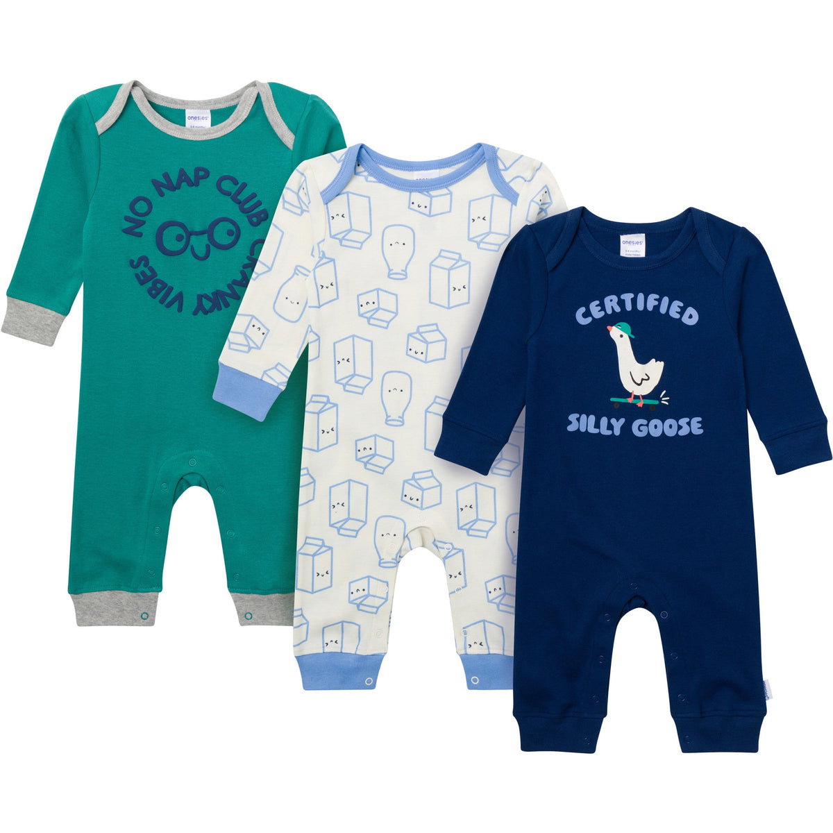 3-Pack Baby Boys Silly Goose Lap Shoulder Footless Pajamas