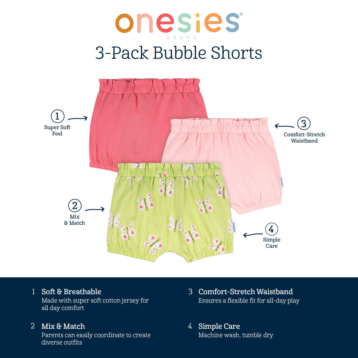 3-Pack Baby Girls Butterflies Bubble Shorts, view 7