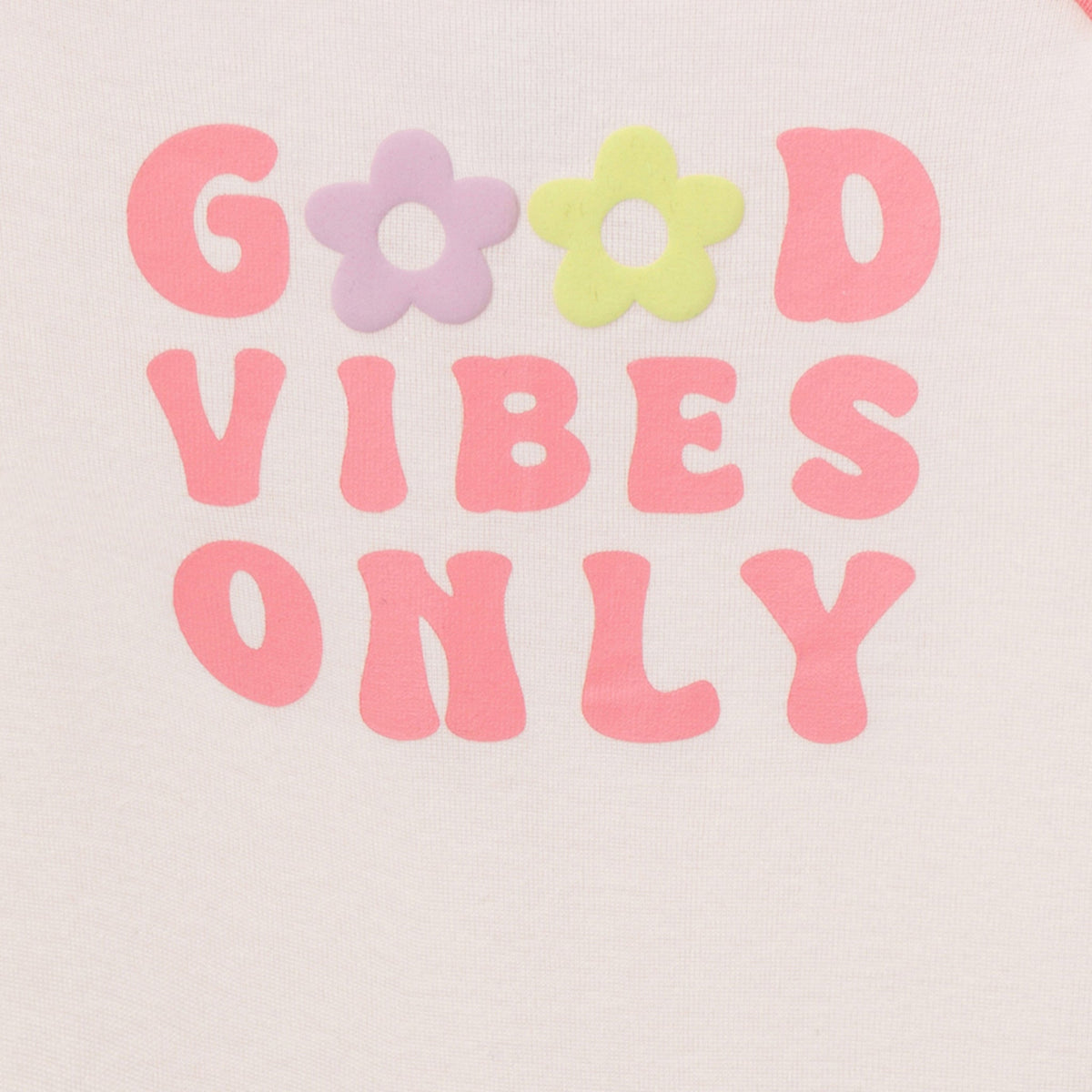 3-Pack Baby Girls Good Vibes Lap Shoulder Footless Pajamas, view 6