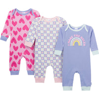 3-Pack Baby Girls Rainbow Rules Lap Shoulder Footless Pajamas
